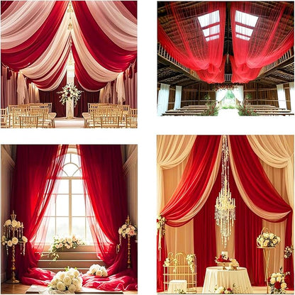 DUOBAO Chiffon Ceiling Drapes 20ft Red Wedding Backdrops Sheer Backdrop Curtains for Reception Wedding Ceremony Dark Red Sheer Arch Drapes Fabric Event Party Supplies 6 Panels 5×20ft