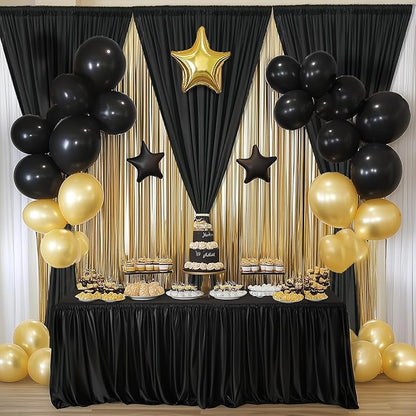 20x12ft Wrinkle Free Black Backdrop Curtain for Wedding Parties, 4 Panels 5×12 ft Long Soft Silky Polyester Fabric Backdrop Drapes Black Photo Back Drop Curtains for Party Photography Background Cloth