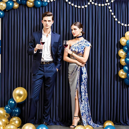 50 ft x 10 ft Wrinkle Free Navy Blue Backdrop Curtain for Parties,Polyester Photo Backdrop Drapes, Thick Background 10 Panels 5ft x 10ft for Baby Shower Wedding Birthday Party Backdrop Stand