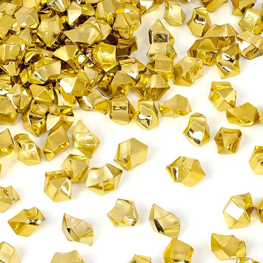 DomeStar 150PCS Fake Gold Ice, Acrylic Ice Fake Plastic Gold Nuggets Rocks Gems Marble Vases Fillers for Table Scatter Birthday Wedding Party Decoration