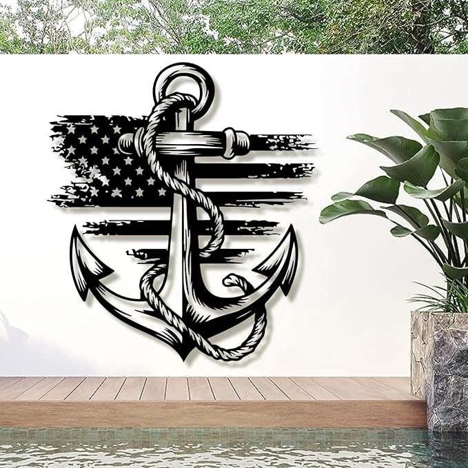 lunwall Metal Anchor Wall Decor, Anchor Metal Sign, Metal Anchor Decor, Anchor Metal Wall Art, Metal Nautical Wall Decor, Metal Wall Decor Coastal, Anchor Wall Decor (white, 39L x 36W / 100 x 91 cm)