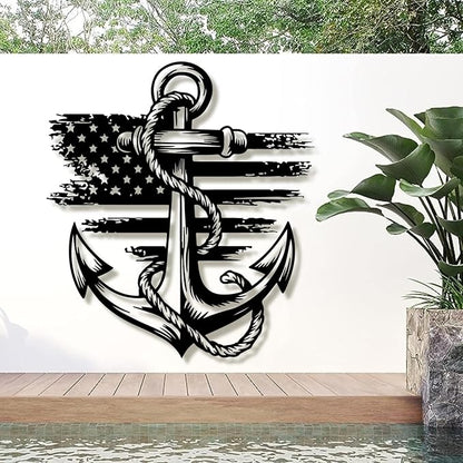 lunwall Metal Anchor Wall Decor, Anchor Metal Sign, Metal Anchor Decor, Anchor Metal Wall Art, Metal Nautical Wall Decor, Metal Wall Decor Coastal, Anchor Wall Decor (black, 35L x 32W / 90 x 81 cm)