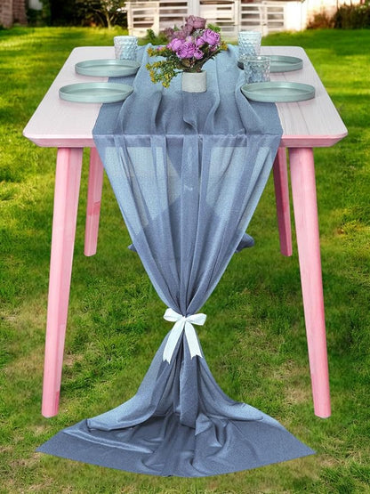 MDS 2 Pack 10ft Chiffon Table Runner 29 x 120 Inches Sheer Wedding Runner Romantic Rustic Table Runner for Wedding Decorations, Birthday Parties, Bridal Shower Party Arch Decor - Dusty Blue