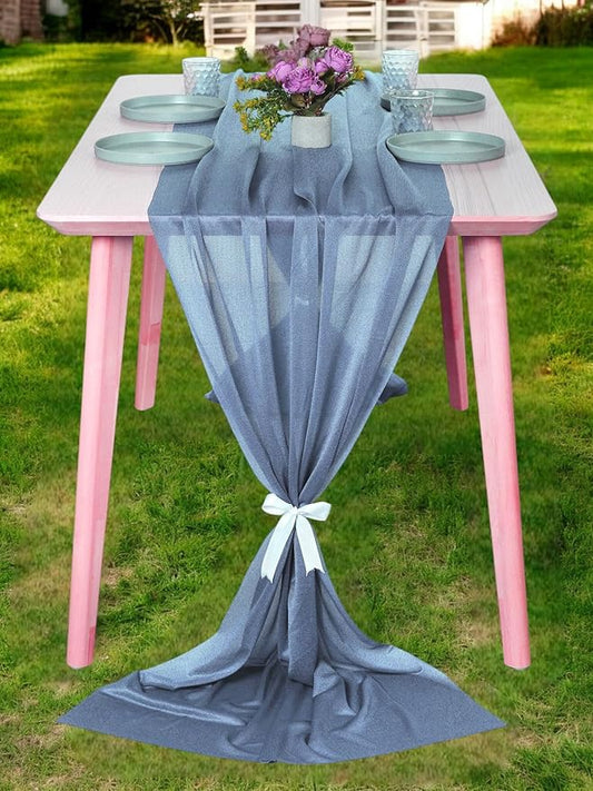 MDS 10 Pack 10ft Chiffon Table Runner 29 x 120 Inches Sheer Wedding Runner Romantic Rustic Table Runner for Wedding Decorations, Birthday Parties, Bridal Shower Party Arch Decor - Dusty Blue