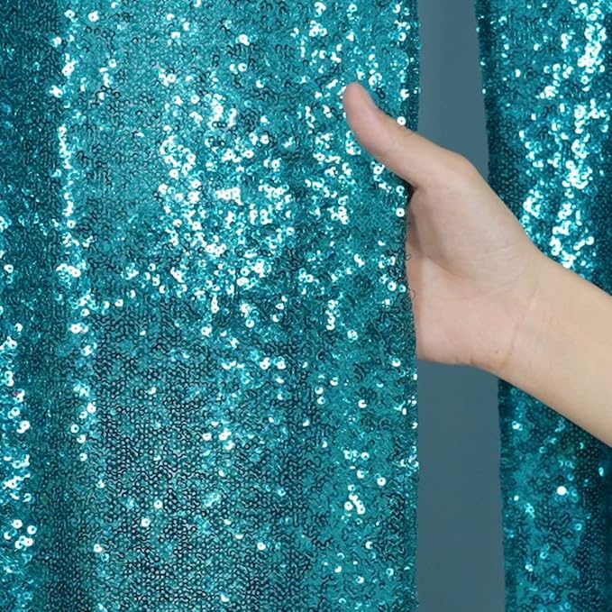 Poise3EHome Teal Sequin Backdrop Curtain,4 Panels 2FTx8FT Glitter Background for Party Birthday Party Baby Shower Wedding Christmas Thanksgiving Halloween Holiday Festival Decor
