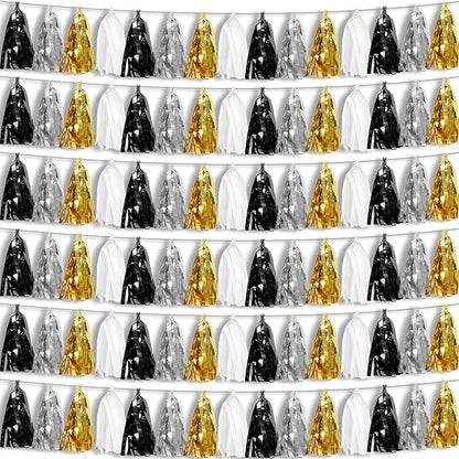 6P Black Gold Silver Foil Fringe Metallic Tassel Garland, Tassels Banner Streamers for Parade Floats, Bachelorette, Wedding, Birthday, Graduation, Christmas, Bridal/Baby Shower Party Decorations