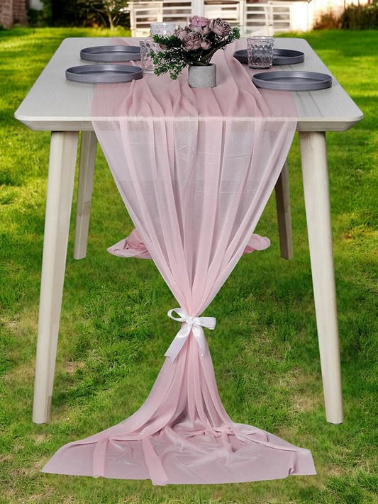 MDS Halloween Chiffon Table Runner - 5 Pack, 29 x 170 Inches, 14ft Each - Sheer Spooky Table Runners for Haunted House Parties, Trick-or-Treat Tables, Witchy Décor, Wedding & Events - Blush Pink