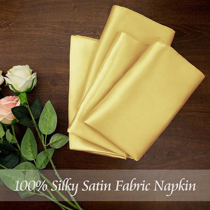 Manyshofu 50 Pieces Yellow Gold Satin Napkins - 12x12 Inches Cloth Napkins, Square Satin Fabric Napkin Set - Soft & Smooth Table Napkins for Wedding Dinner Party Lunch Banquet Restaurant Decoration