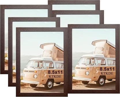 KTKDE 8.5x11 Picture Frame Certificate Document Frame with Shatter Resistant Plexiglasss, 6 Pack Diploma Frames for Wall and Tabletop, Walnut