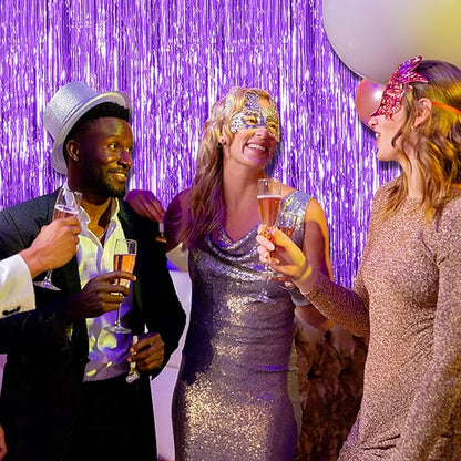 2 Pack Foil Curtain Backdrop Purple Metallic Tinsel Foil Fringe Curtains Photo Booth Props for Birthday Wedding Engagement Baby Shower Bachelorette Christmas Holiday Celebration Party Decorations