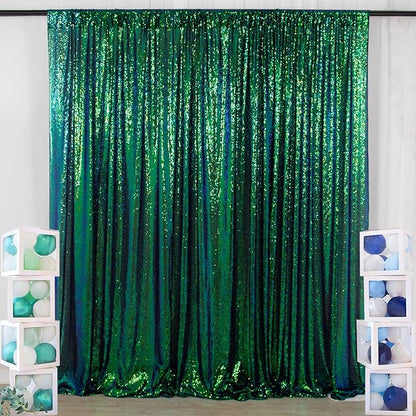 ShinyBeauty Iridescent Green Sequin Backdrop 5FTx10FT - Sparkling Photo Background for Parties, Weddings, Events -Durable, Non-Shedding Fabric - Perfect for Studio and Home Use Happy Birthday Backdrop