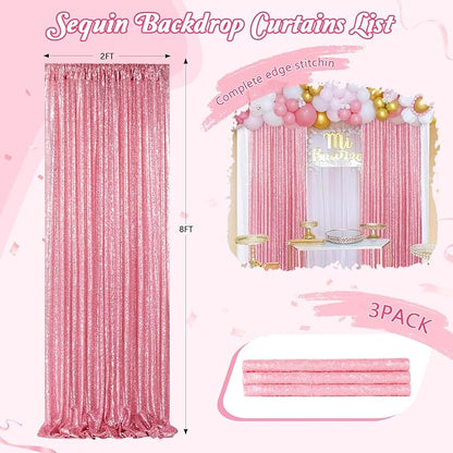 Backdrop Drapes Curtains Panels with Rod Pockets Blush Pink Sequin Party Backdrop 3 Pcs 2x8FT