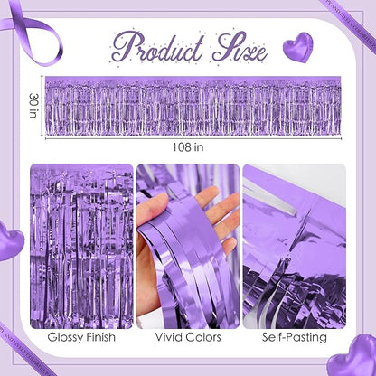 1 Pack Light Purple Table Skirts, 29x108" Metallic Foil Tinsel Fringe Table Skirts for Rectangle Tables Streamer Curtains Backdrop, Party Decorations for Birthdays Weddings Holidays