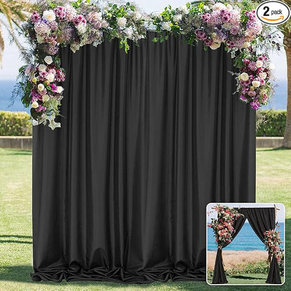 Black Backdrop Curtain for Party, Halloween Backdrop Rod Pocket Photo Drapes Panels Fabric Curtain Backdrop Black Birthday Party Decor for Boys Teens Men,5ft x 8ft, 2 Panels