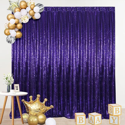 SquarePie Sequin Backdrop Curtain Not See Through Thick Glitter Background for Party 10FT x 10FT Purple