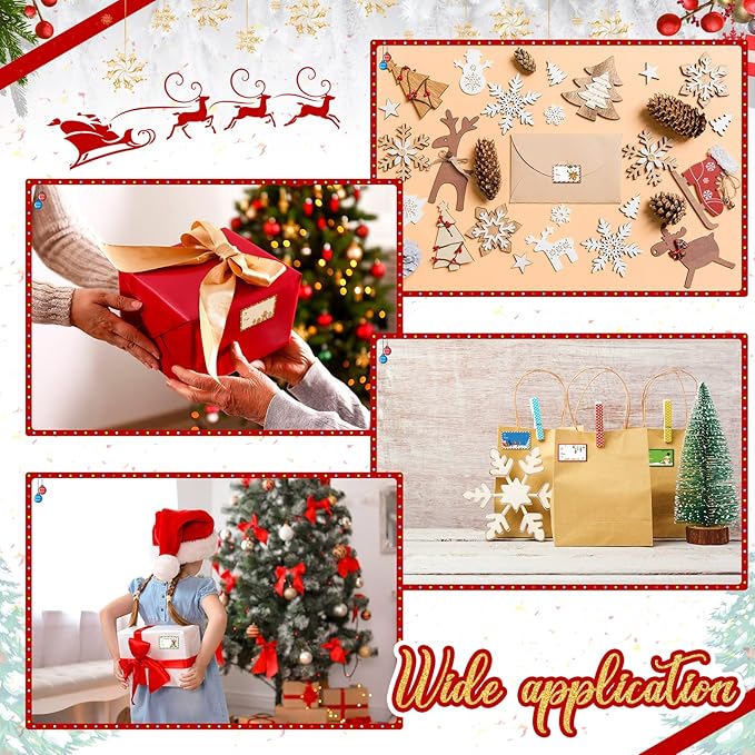 Zonon 720 Pieces Self Adhesive Christmas Gift Tag Xmas Kraft Name Tags Natural Kraft Xmas Stickers Paper Tags Labels for Christmas Decoration(Cute Style)