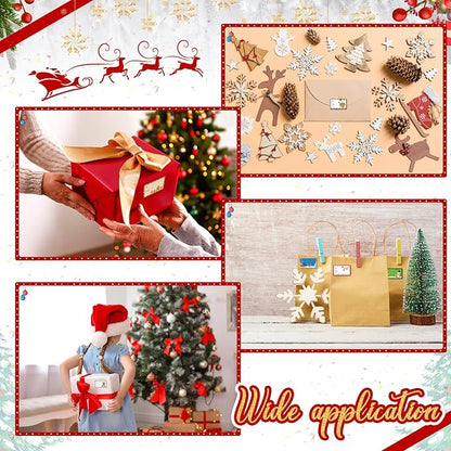 Zonon 720 Pieces Self Adhesive Christmas Gift Tag Xmas Kraft Name Tags Natural Kraft Xmas Stickers Paper Tags Labels for Christmas Decoration(Cute Style)