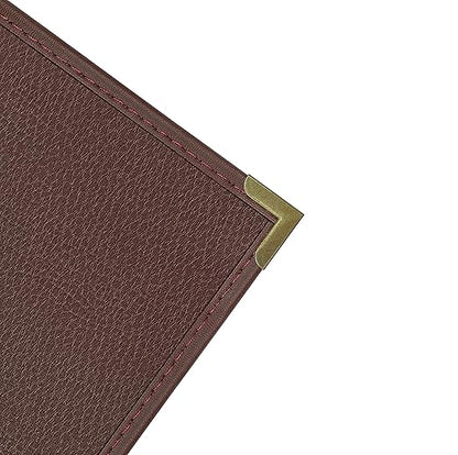 Goodsmart Pajco Style Restaurant Menu Covers – Pack of 10, Side-Load Fold-Out Menu Holders, Single Stitched Edge Clear Vinyl Menu Sleeves, Leatherette Trim Gold Corners, Burgundy, 3 View (8.5" x 14")