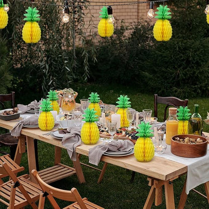 LYART 6 Pcs 14 Inch Pineapple Decorations for Tropical Flamingo Party Summer Hawaiian Luau Party Pineapple Honeycomb Tissue Centerpieces for Tables Hanging Decorations Favors