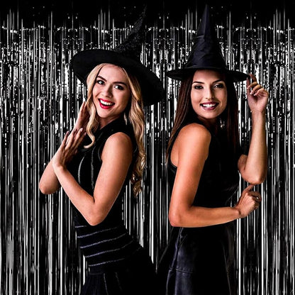 4 Pack Black Foil Fringe Curtain Backdrop, 3.28Ft x 8.2Ft Metallic Tinsel Streamer Curtains for Party, Photo Booth Props, Birthday, 2022 Graduation Decoration Party Supplies
