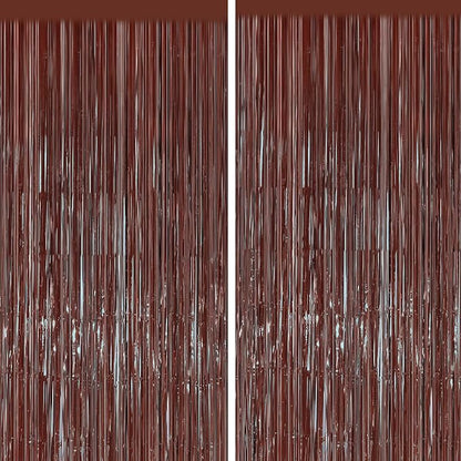 2PCS Coffee Foil Fringe Backdrop Curtains, Brown Tinsel Streamers Birthday Party Decorations, Fringe Backdrop for Graduation, Baby Shower, Gender Reveal, Disco Party Bachelorette Xmas Party Decors