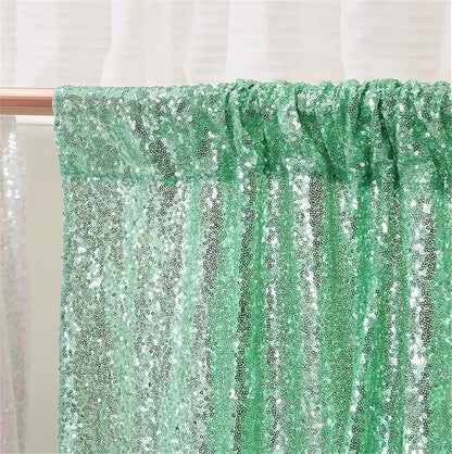 Poise3EHome Mint Green Sequin Backdrop Curtain,4 Panels 2FTx8FT Glitter Background for Party Birthday Party Baby Shower Wedding Christmas Thanksgiving Halloween Holiday Festival Decor