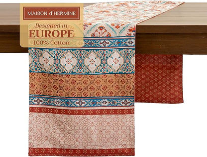 Maison d' Hermine Table Runner 100% Cotton Double Layer Table Runners 108 inches Long for Thanksgiving Christmas Decorations Home Kitchen Dining Party Wedding (Romane, 14.5" x 108")