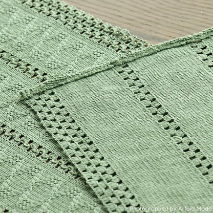 Artoid Mode Light Green Farmhouse Woven Rustic Hollow Table Runner, Seasonal Holiday Hollow Kitchen Dining Table Decoration for Home Party Decor 12x90 Inch