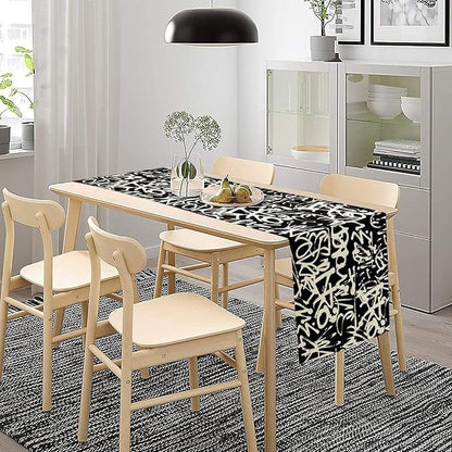 Graffiti Table Runner,Black White Abstract Messy Art Theme Pattern Print Tablecloth Burlap for Hotel Indoors Outdoor Dining Room Kitchen Home Decor,W13X L108 in