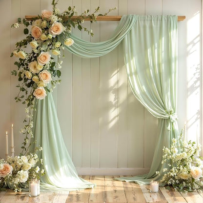 Wedding Arch Draping Fabric,1 Panel 18FT Sage Green Arch Backdrop Drapes Chiffon Fabric Drapes Arbor Drapery for Wedding Ceremony Reception Swag Decorations