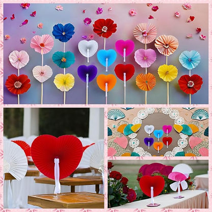 12 Packs Decorative Paper Folding Hand Fans Handheld,Yellow Heart Foldable Wedding Fans Chinese and Japanese Fans Bulk for Bridal Guest Church Party Favors Dancing Birthday DIY