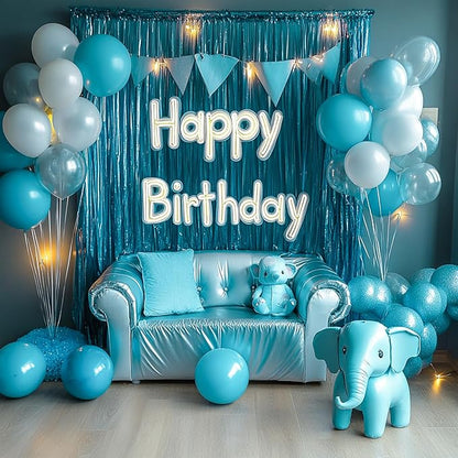 PartyWoo Light Blue Streamers Backdrop 3pcs Baby Blue Foil Fringe Streamer Curtain 8.2FT Tinsel Backdrop for Birthday Gender Reveal Baby Shower Graduation Pool Mermaid Under The Sea Party Decorations