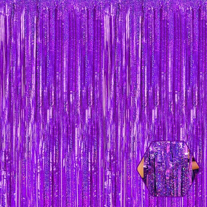 6 Pack Purple Foil Fringe Curtain Backdrop, 3.28Ft x 8.2Ft Metallic Tinsel Foil Fringe Streamer Curtains for Photo Booth, Birthday, Wedding, New Year Party Decorations