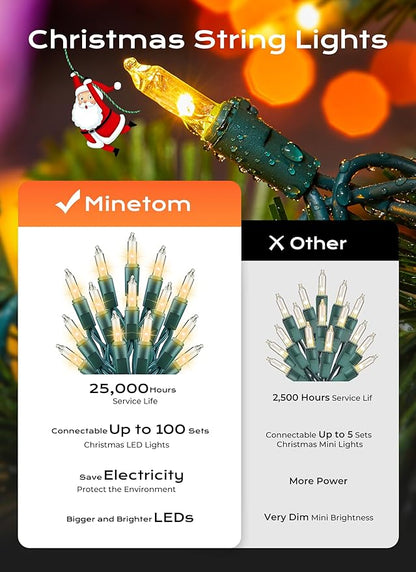 Minetom LED Clear Christmas String Lights, 50 Count 16 Feet LED Christmas Lights Bulb, Christmas Decorations Indoor, White Christma Tree Lights for Indoor Outdoor Xmas Wedding Party Festival