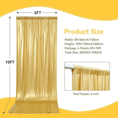 20ft x 10 ft Glitter Gold Backdrop Curtain for Parties, Wrinkle Free Non-See Through Not Fall-Off Sequin Gold Shimmer Photo Backdrop Drapes for Graduation Photography Background Cloth-4 Panels 5x10ft