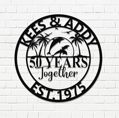 Personalized 50th Wedding Anniversary Sign Gifts for Parents Custom Metal Anniversary Sign Personalized Wedding Gifts for Couples Husband Wife Custom Monogram Name Signs Housewarming Gift