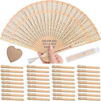20pcs Personalized Wedding Fans for Guests - Custom Wooden Hand Fans with Names/Dates - Bulk Wedding Favors for Bridal Shower, Baby Shower & Parties (Wood, 20pcs)