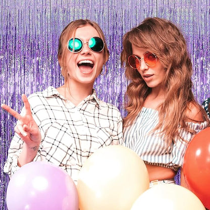 6 Pack Light Purple Foil Fringe Curtain Backdrop, 3.28Ft x 8.2Ft Metallic Tinsel Foil Fringe Streamer Curtains for Photo Booth, Christmas Day, New Year, Wedding Party Decorations