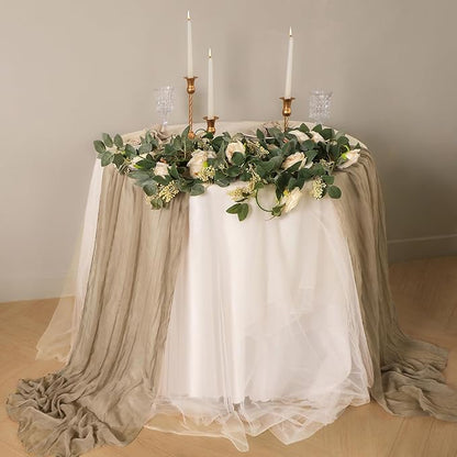Snowkingdom 10 FT Nude Brown Cheesecloth Table Runner, 120 inch Long Cheese Cloth Boho Rustic Gauze Sheer Runner for Wedding Party Baby Shower Birthday Christmas Holiday Table Decorations