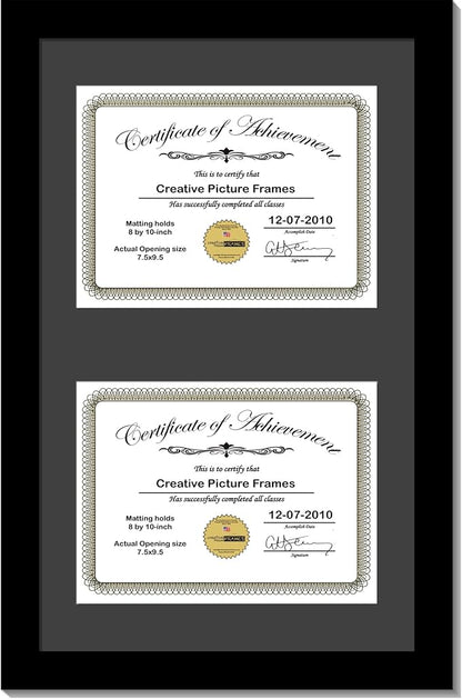 Creative Picture Frames 14X20Bk-B Black Vertical Double Diploma Frame With 2 Opening Black Matting | Holds 2-8X10-Inch Documents With Installed Wall Hanger
