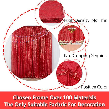 JYFLZQ Red Sequin Backdrop Curtains 2ft x 8ft 4 Panel Glitter Photo Booth Backdrops Sparkly Photography Background Drapes for Parties Wedding Bridal Showers