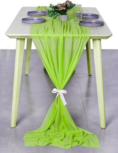 MDS Halloween Chiffon Table Runner - 5 Pack, 29 x 170 Inches, 14ft Each - Sheer Spooky Table Runners for Haunted House Parties, Trick-or-Treat Tables, Witchy Décor, Wedding & Events - Parrot Green