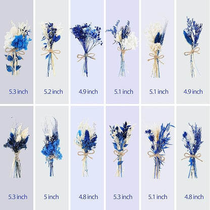 10/12/24/36 Pack Mini Dried Flowers for Vase Wedding Various Mini Bouquet Dried Small Wildflowers Natural Flowers Bulk for Crafts DIY Decor (12, Blue)