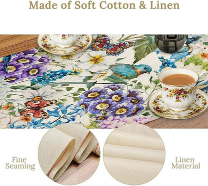 Brown Bird Floral Table Runner Spring Flower Kitchen Table Decoration Suitable for Family Dinner Decoration 13x120 Inch