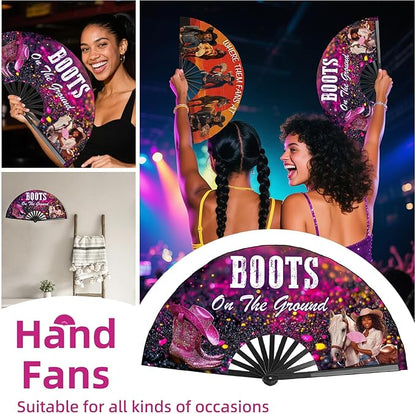 Boots on The Ground Hand Fan,2 Pack Clacking Fans for Line Dancing Folding Hand Classic,13'' Large Where Them Fans at Line Dance Popping Fan for Dance,Festival,Performance,Party