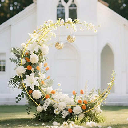 5.9 Feet Moon Shaped Wedding Arch Backdrop Stand Gold Frame for Festival Decorations Easy Assembly Rustproof Reusable Iron Material Ideal for Wedding Venue and Party Balloon Arch Display