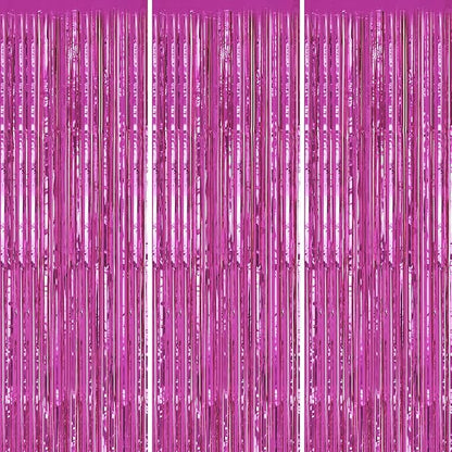 3 Pack Foil Fringe Backdrop - Hot Pink Shiny Tinsel Curtains for Party Decoration/Photo Booth Props - 3.3x8.2 FT Metallic Foil Backdrop for Birthday, Wedding, Graduation, Christmas.