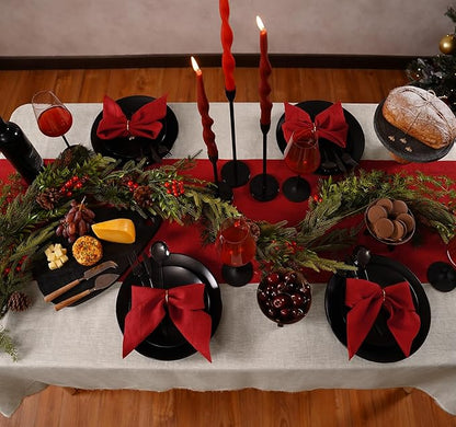 100% Pure Linen Red Table Runner 14 x 36 Inch - Small Hemstitch Christmas Table Runner - Cloth Fabric Runner for Thanksgiving, Winter, New Year - Elara
