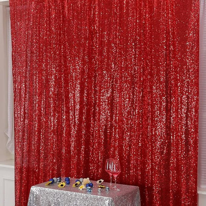 Poise3EHome Red Sequin Backdrop,8FT x 10FT Sequin Photography Backdrop Curtain for Party Decoration, Red