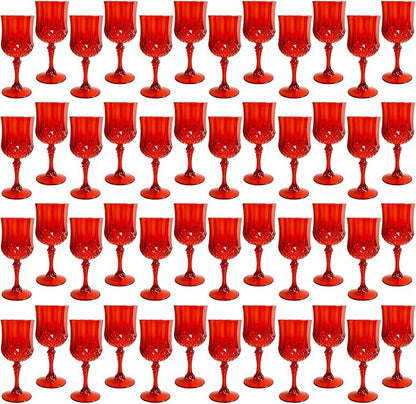 Plastic Wine Glasses，Plastic Goblets Vintage Style Cordial Drinking Glasses for Wedding Reception, Christmas Grand Event Party Supplies (48, Red)